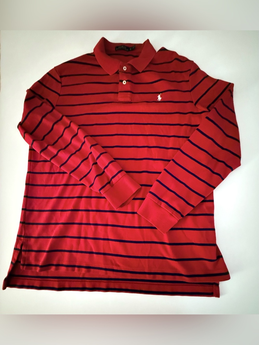 POLO Ralph Lauren Red Long-Sleeve Polo with Navy Stripes